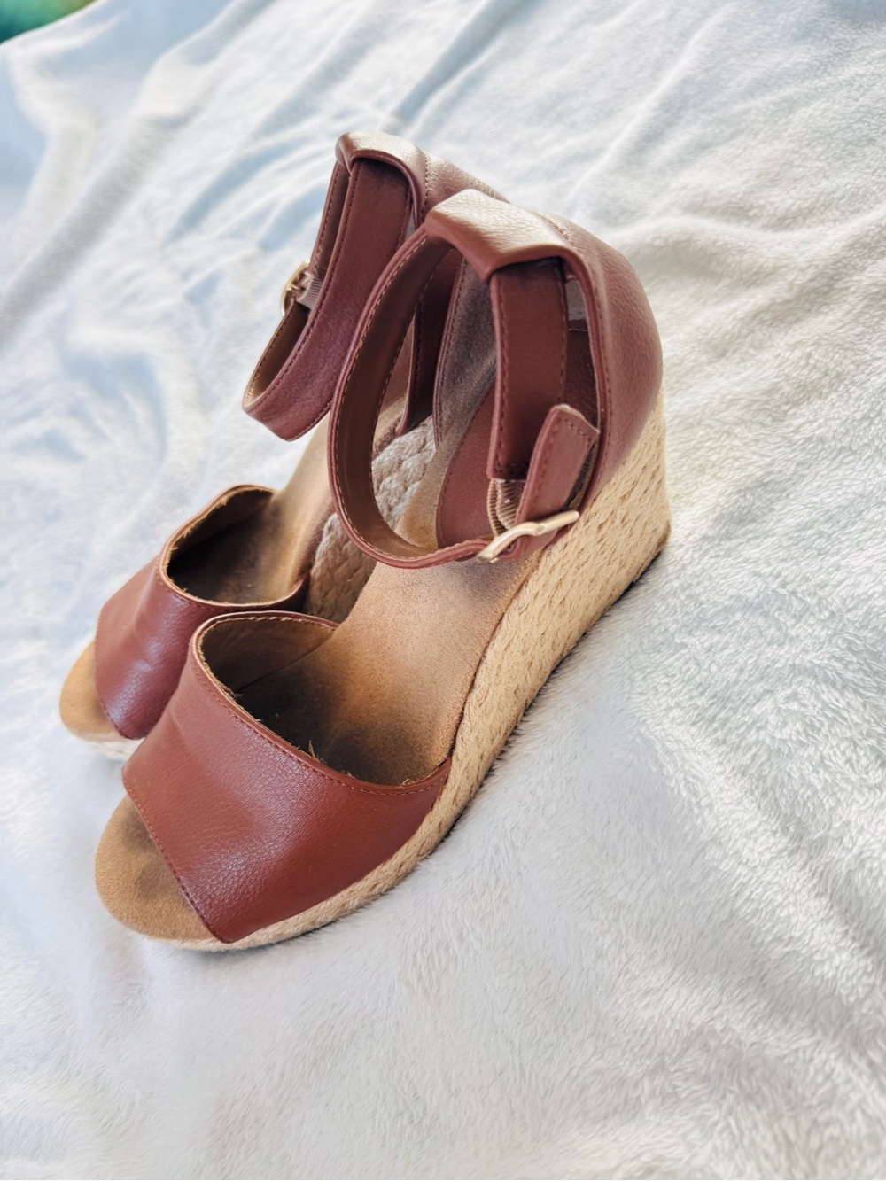 Style & Co. Tan Wedge Mules with Ankle Strap